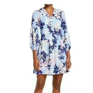 NWT Vince Camuto Blue And Pink Floral V Neck Shift Dress. Size 4